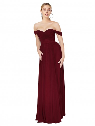 Mermaid Off the Shoulder Soft Chiffon Long Burgundy Prom Dress Canada