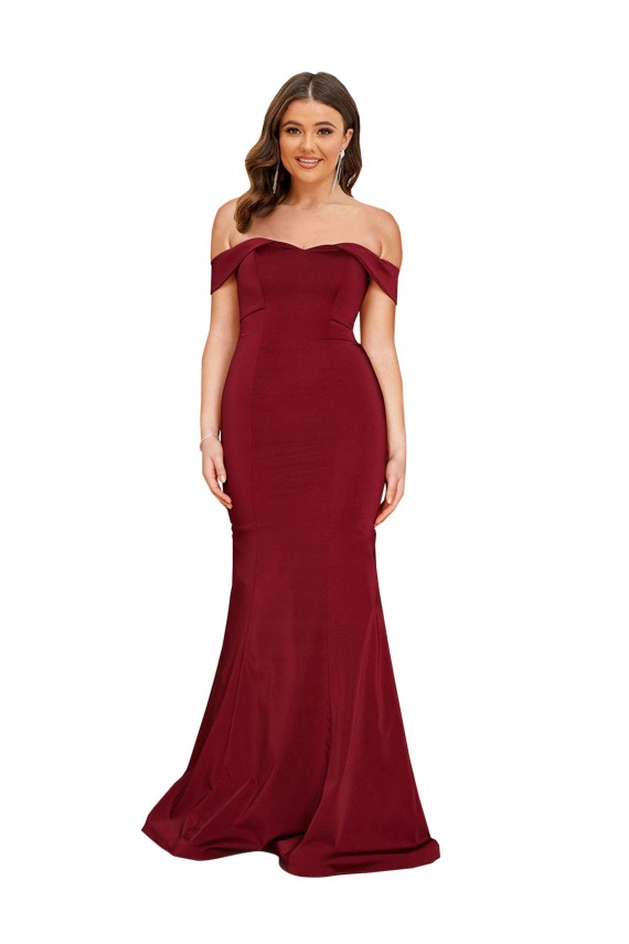 Mermaid Off the Shoulder Spandex Long Burgundy Plus Size Formal Prom Dress Canada