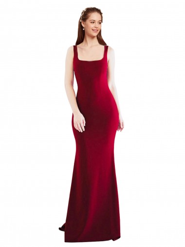 Mermaid Square Neck Stretch Crepe Long Burgundy Prom Dress Canada