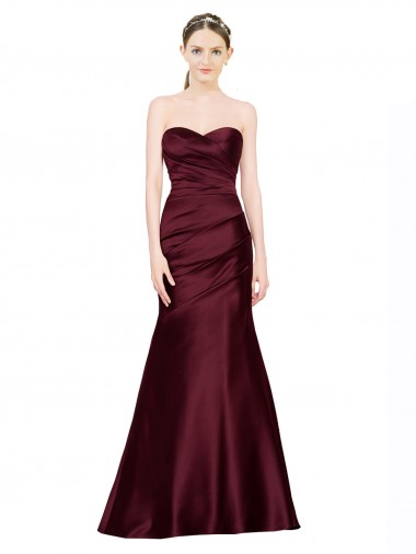 Mermaid Sweetheart Satin Long Burgundy Prom Dress Canada