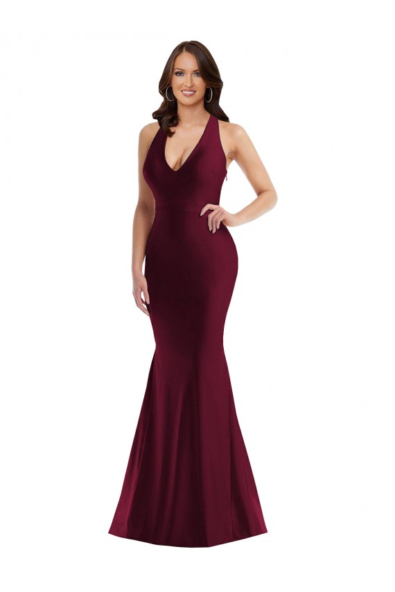 Mermaid V-Neck Silk like Satin Long Burgundy Plus Size Formal Prom Dress Canada