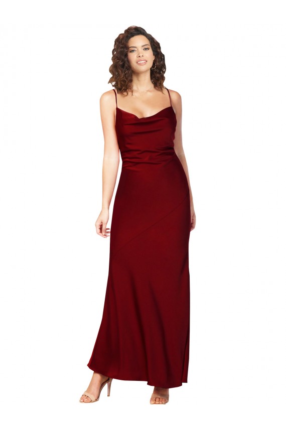 Sheath Cowl Neck Silk like Satin Long Burgundy Black Tie Prom Dress Canada