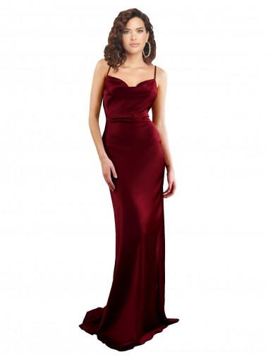 Sheath Cowl Neck Silk like Satin Long Burgundy Prom Dress Canada