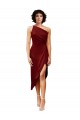 Sheath One Shoulder Stretch Satin Midi Length Burgundy Black Tie Prom Dress Canada