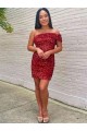 Sheath One Shoulder Velvet Sequins Short Burgundy Velvet Sequin Prom Dress Canada