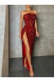 Sheath Strapless Velvet Sequins Long Burgundy Velvet Sequin Prom Dress Canada