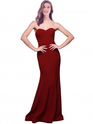 Sheath Strapless Stretch Crepe Long Burgundy Prom Dress Canada