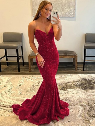 Sheath Sweetheart Velvet Sequins Sweep Train Burgundy Velvet Sequin Prom Dress Canada