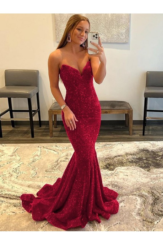 Sheath Sweetheart Velvet Sequins Sweep Train Burgundy Velvet Sequin Prom Dress Canada