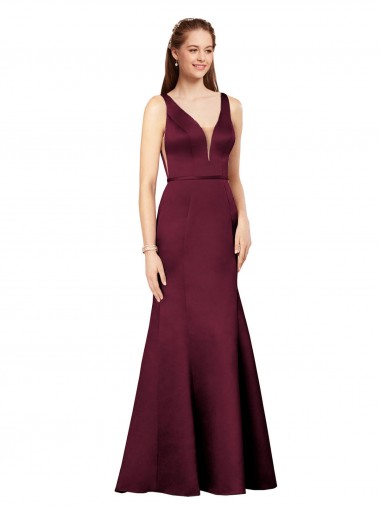 Sheath V-Neck Satin Long Burgundy Prom Dress Canada