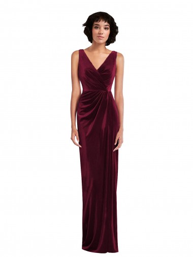Sheath V-Neck Stretch Velvet Long Burgundy Prom Dress Canada