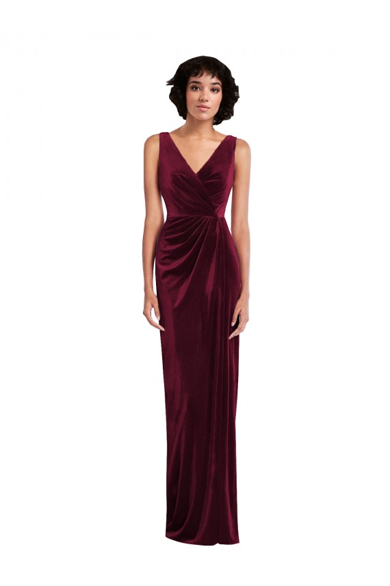 Sheath V-Neck Stretch Velvet Long Burgundy Prom Dress Canada