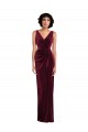 Sheath V-Neck Stretch Velvet Long Burgundy Prom Dress Canada