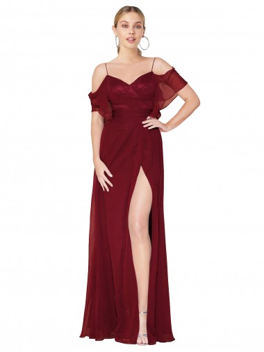 Trumpet High Neck Soft Chiffon Long Burgundy Prom Dress Canada