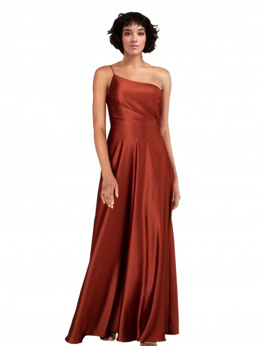 A-Line One Shoulder Silk like Satin Long Burnt Orange Black Tie Prom Dress Canada