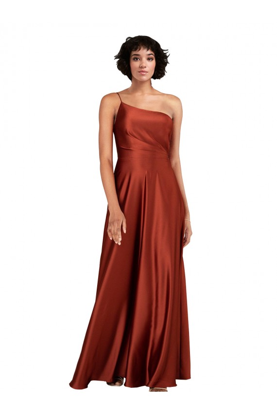 A-Line One Shoulder Silk like Satin Long Burnt Orange Black Tie Prom Dress Canada