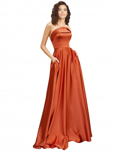 A-Line Round Neck Silk like Satin Sweep Train Burnt Orange Prom Dress Canada