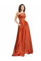 A-Line Round Neck Silk like Satin Sweep Train Burnt Orange Prom Dress Canada