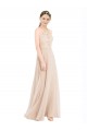 A-Line High Neck Soft Chiffon & Lace Long Champagne Prom Dress Canada