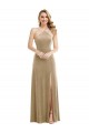A-Line High Neck Stretch Velvet Long Champagne Prom Dress Canada