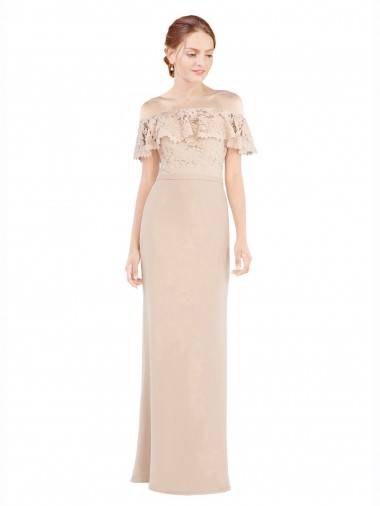 A-Line Off the Shoulder Soft Chiffon & Lace Long Champagne Prom Dress Canada