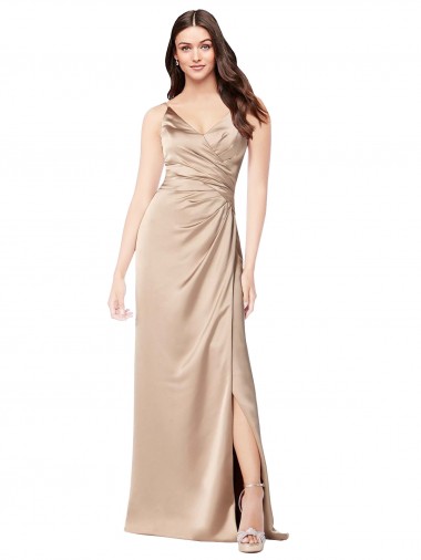 A-Line V-Neck Silk like Satin Long Champagne Pink Prom Dress Canada