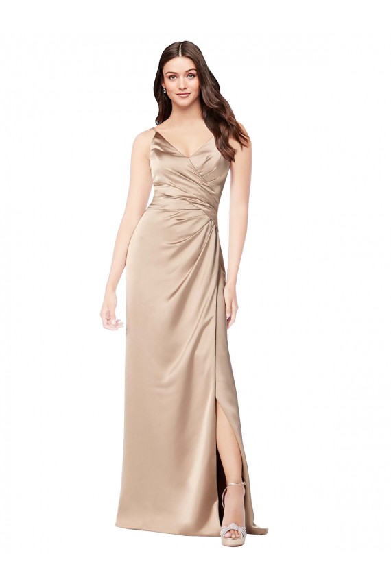 A-Line V-Neck Silk like Satin Long Champagne Pink Prom Dress Canada