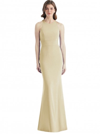 Trumpet Bateau Neck Stretch Crepe Long Champagne Prom Dress Canada