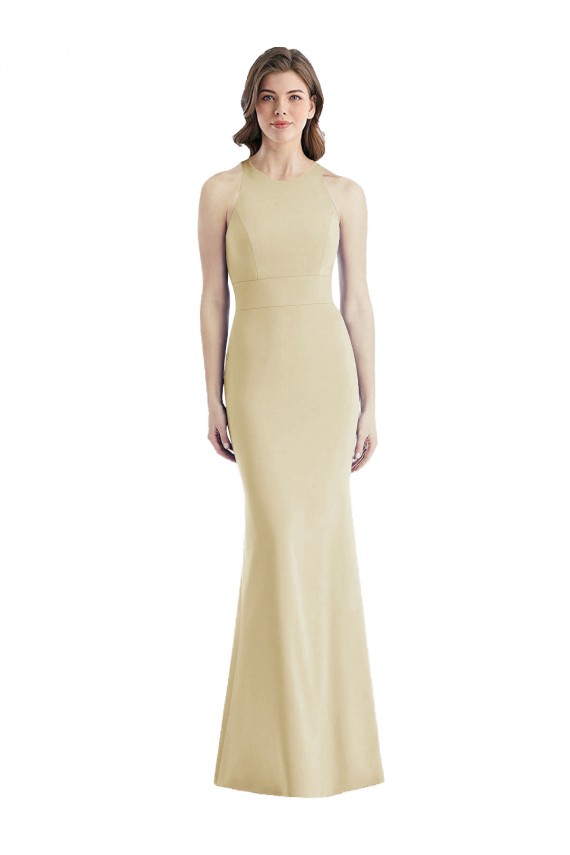 Trumpet Bateau Neck Stretch Crepe Long Champagne Prom Dress Canada