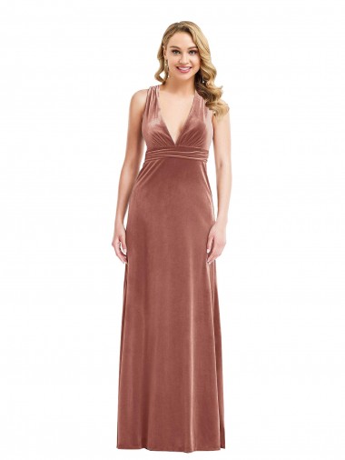 A-Line V-Neck Stretch Velvet Long Cinnamon Rose Sleeveless Prom Dress Canada