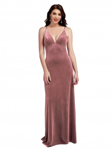 A-Line V-Neck Stretch Velvet Long Cinnamon Rose Prom Dress Canada