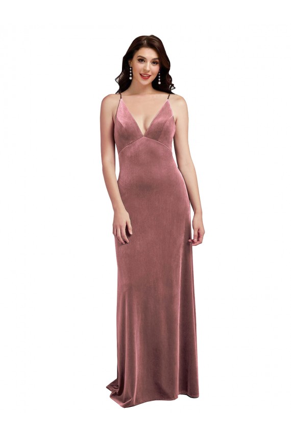 A-Line V-Neck Stretch Velvet Long Cinnamon Rose Prom Dress Canada