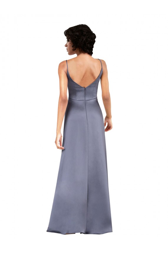 Column V-Neck Silk like Satin Long Black Prom Dress Canada