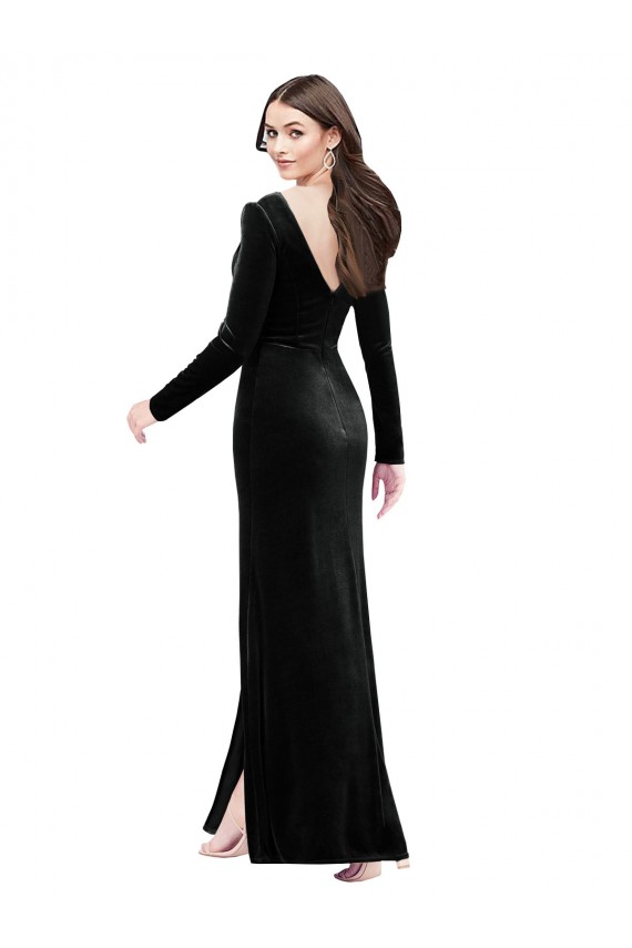 Column V-Neck Stretch Velvet Long Black Prom Dress Canada