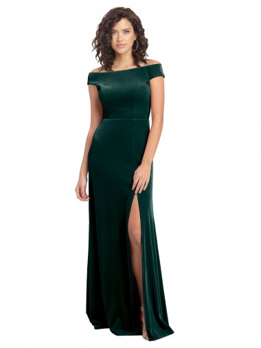 A-Line Square Neck Stretch Velvet Long Dark Green Prom Dress Canada