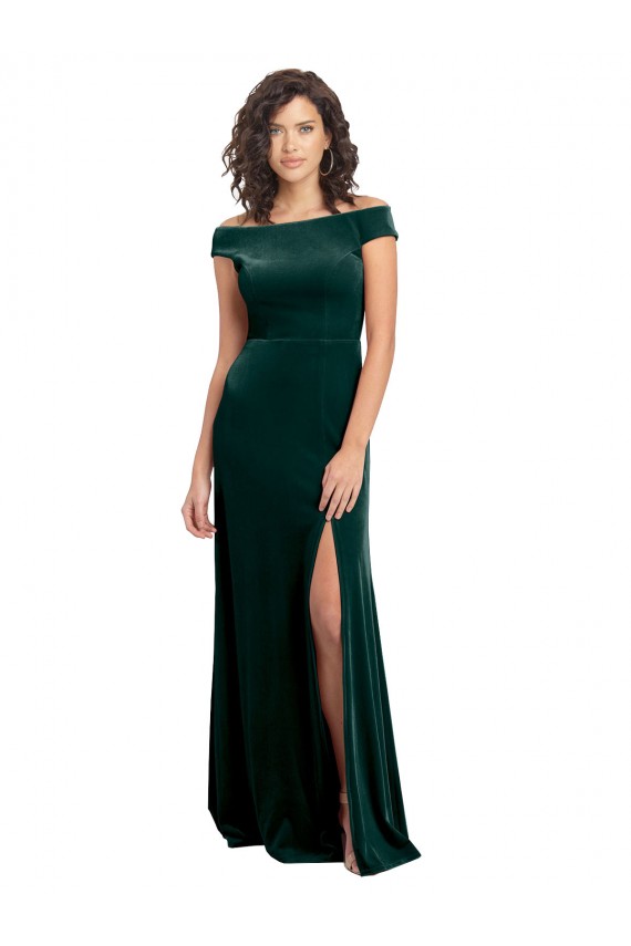 A-Line Square Neck Stretch Velvet Long Dark Green Prom Dress Canada
