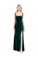 A-Line Square Neck Stretch Velvet Long Dark Green Sleeveless Prom Dress Canada