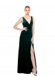 A-Line V-Neck Stretch Velvet Long Dark Green Sleeveless Prom Dresses Canada
