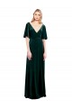 A-Line V-Neck Stretch Velvet Long Dark Green Flutter Sleeves Prom Dress Canada