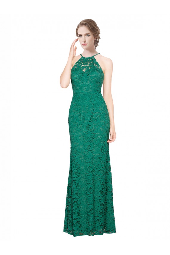 Mermaid High Neck Lace Long Dark Green Prom Dress Canada