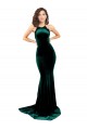 Mermaid High Neck Stretch Velvet Sweep Train Dark Green Prom Dress Canada