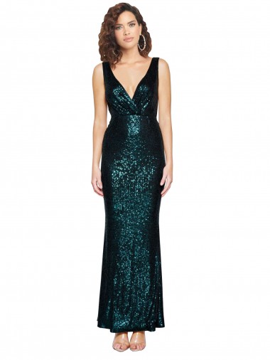 Mermaid V-Neck Sequin Long Dark Green Prom Dress Canada