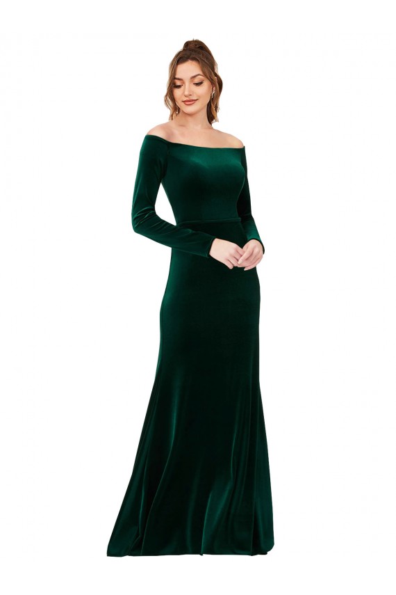 Sheath Off the Shoulder Stretch Velvet Long Dark Green Prom Dress Canada