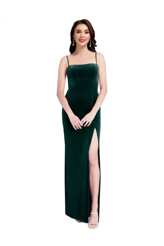 Sheath Square Neck Stretch Velvet Long Dark Green Prom Dress Canada