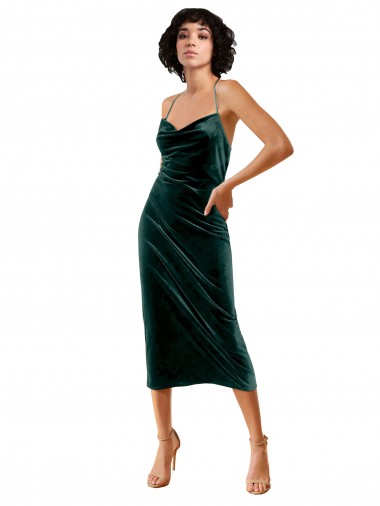Sheath Spaghetti Straps Stretch Velvet Midi Length Dark Green Prom Dress Canada