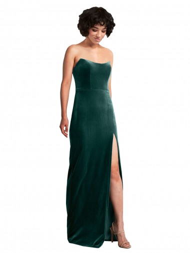 Sheath Strapless Stretch Velvet Long Dark Green Black Tie Prom Dress Canada