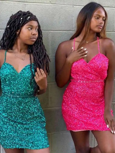 Sheath V-Neck Velvet Sequins Short Dark Green Velvet Sequin Prom Dress Canada