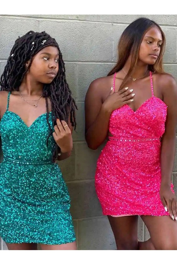 Sheath V-Neck Velvet Sequins Short Dark Green Velvet Sequin Prom Dress Canada