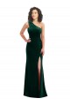 Trumpet One Shoulder Stretch Velvet Long Dark Green Black Tie Prom Dress Canada