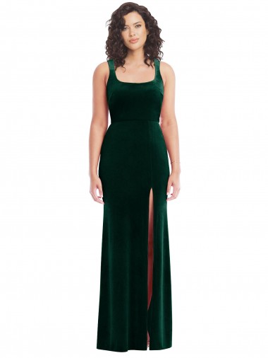 Trumpet Square Neck Stretch Velvet Long Dark Green Prom Dress Canada